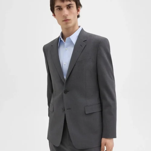 Men's Chambers Blazer in Medium Charcoal, featuring notch lapels and flap pockets. Perfect for a sophisticated look.