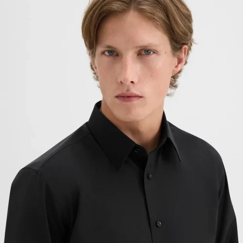 Theory Men's Hugh Long Sleeve Shirt in Black Virgin Wool