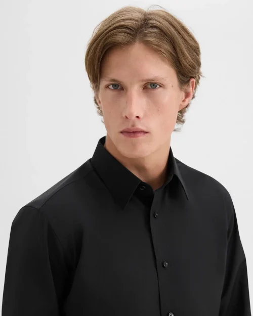 Theory Men's Hugh Long Sleeve Shirt in Black Virgin Wool