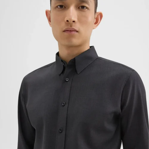 Hugh Shirt in Dark Charcoal Virgin Wool for Men