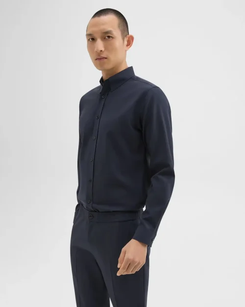 Hugh navy color Shirt in Virgin Wool