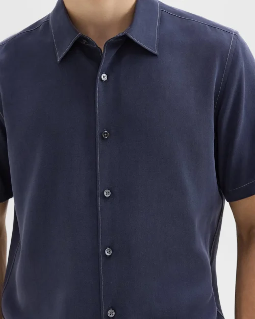 Irving Short-Sleeve Shirt in Baltic Fluid Twill for men, featuring a point collar, button-front closure, and casual fit.