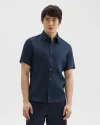 Men’s Irving Short-Sleeve Shirt in Baltic Linen with point collar and button-front closure. Casual and stylish men's wear.