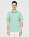 Men's Irving Short-Sleeve Shirt in Celadon Relaxed Linen with Point Collar and Button-Front Closure