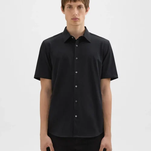 Irving Short-Sleeve Shirt in Black Structure Knit for Men