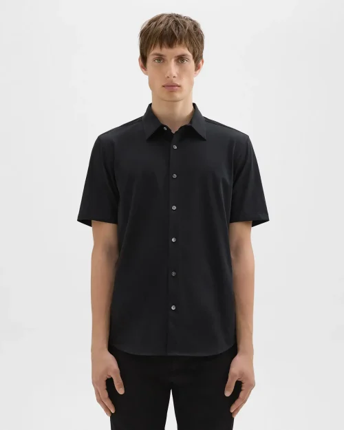 Irving Short-Sleeve Shirt in Black Structure Knit for Men