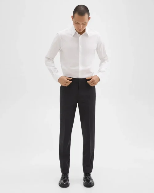 Men's Navy Mayer Pant in Stretch Wool featuring a slim straight leg design and pressed creases.