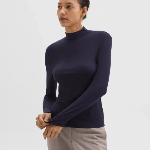 Mock Neck Top in Rib Knit Viscose