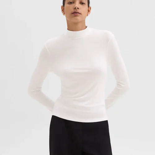 Mock Neck Top in Rib Knit Viscose