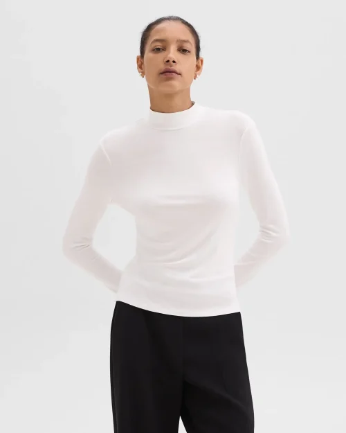 Mock Neck Top in Rib Knit Viscose