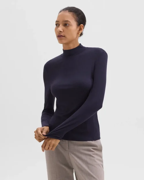 Mock Neck Top in Rib Knit Viscose