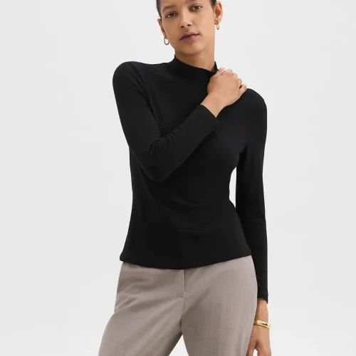 Mock Neck Top in Rib Knit Viscose