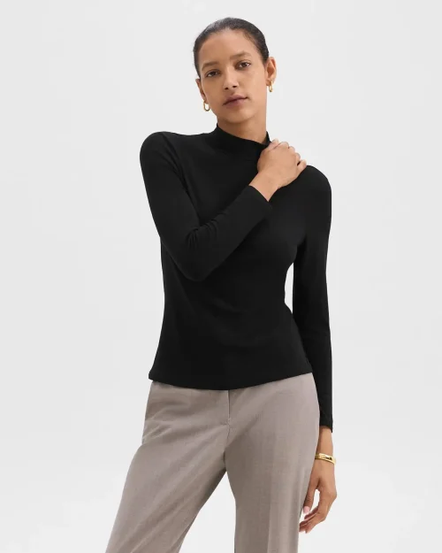 Mock Neck Top in Rib Knit Viscose