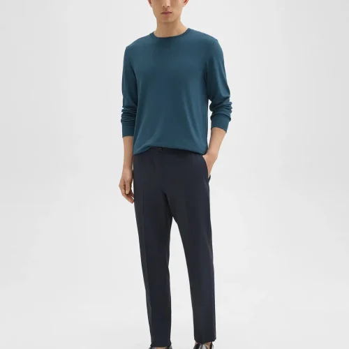 Men's Navy Stretch Wool Larin Drawstring Pants with side pockets and a sleek design