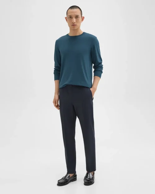 Men's Navy Stretch Wool Larin Drawstring Pants with side pockets and a sleek design