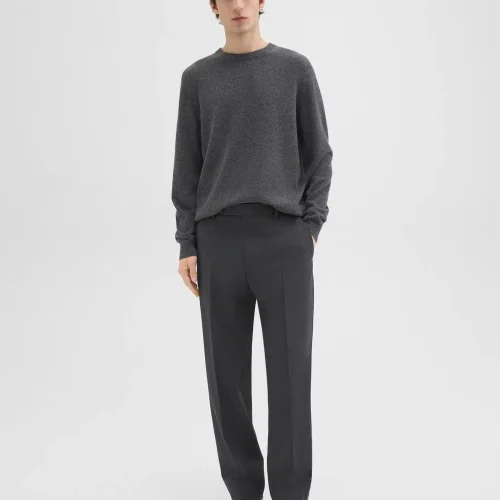 Men’s straight pant in Pestle Melange wool-blend twill, featuring a mid-rise waist, sleek slip pockets, and back besom pockets.