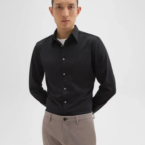 Sylvain Black Shirt in Structure Knit for Man