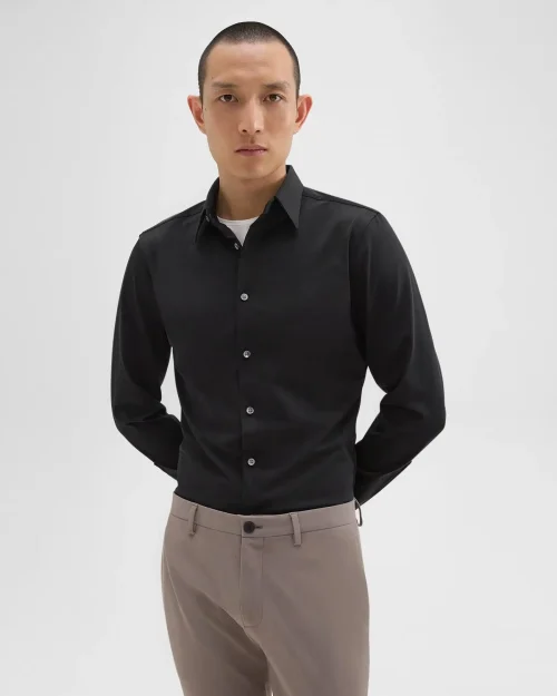 Sylvain Black Shirt in Structure Knit for Man