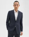 Navy Chambers Blazer in Stretch Wool for Men featuring notch lapels and flap pockets.