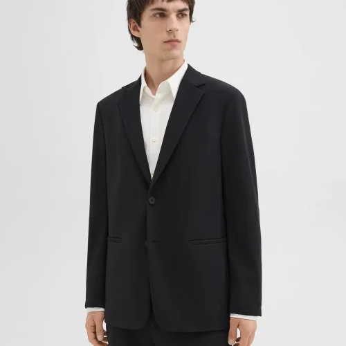 Men's Clinton Blazer in Black Precision Ponte with notch lapels and tailored fit