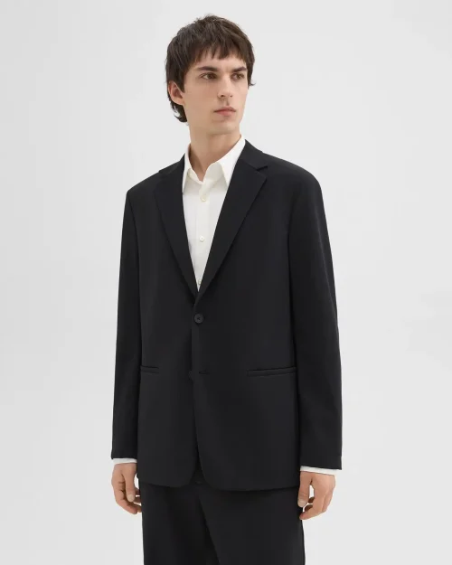 Men's Clinton Blazer in Black Precision Ponte with notch lapels and tailored fit