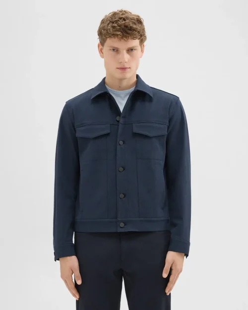 Men's River Trucker Jacket in dark navy, made with breathable Neoteric twill for style and comfort.