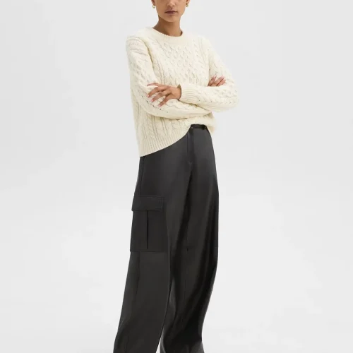 Wide-Leg Cargo Pant in Leather