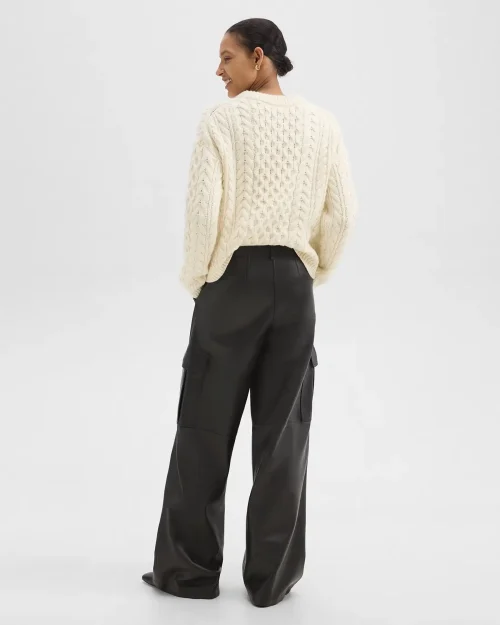 Wide-Leg Cargo Pant in Leather