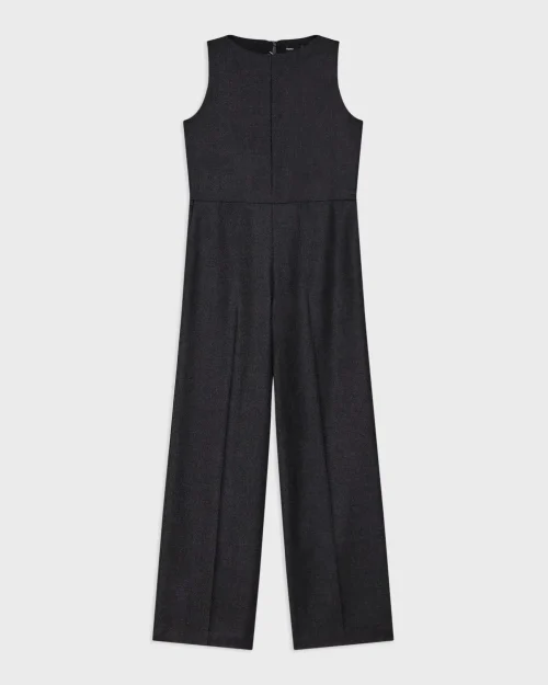 Relaxed Sleeveless Jumpsuit in Stretch Flannel