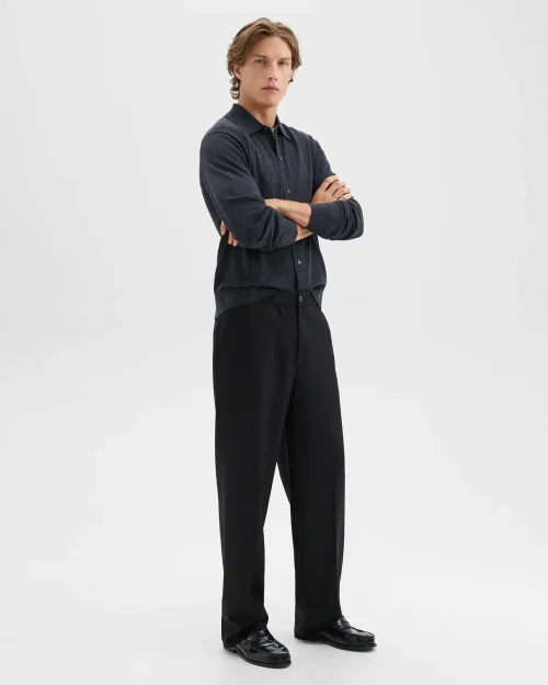 Wide-Leg Drawstring Pant in Stretch Flannel