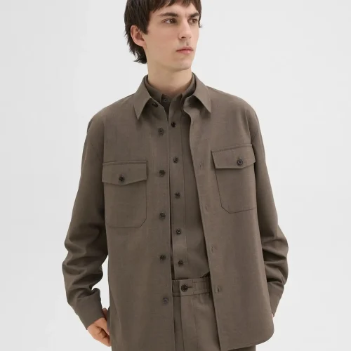 Garvin Fossil Melange Shirt Jacket in Stretch Wool