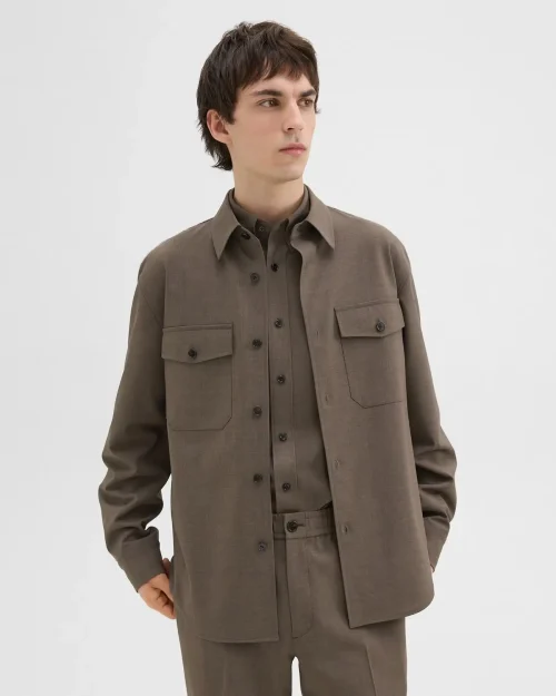 Garvin Fossil Melange Shirt Jacket in Stretch Wool