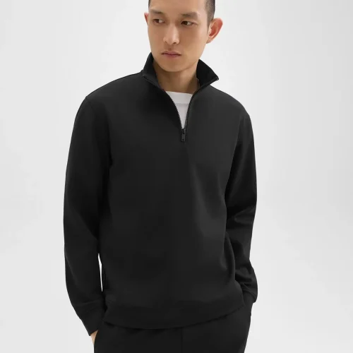 Men's Black Quarter-Zip Sweatshirt in Scuba Fabric - Stylish and Comfortable Design