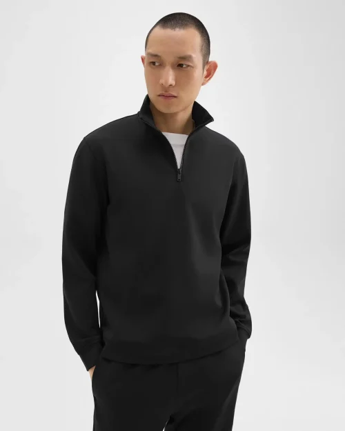 Men's Black Quarter-Zip Sweatshirt in Scuba Fabric - Stylish and Comfortable Design