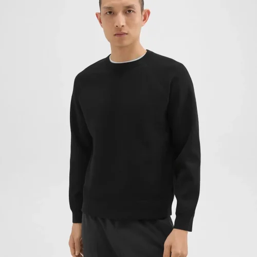 Black Raglan Sleeve Sweatshirt for Men with Soft Fleece Lining