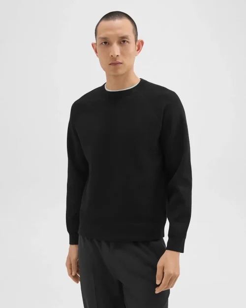 Black Raglan Sleeve Sweatshirt for Men with Soft Fleece Lining